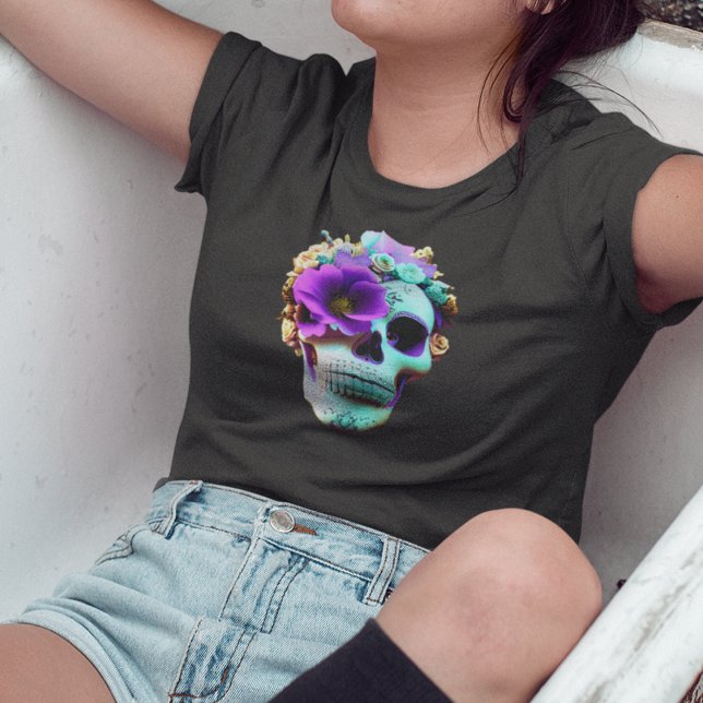 Womens Purple Flower Eye Socket Candy Skull  T-Shirt (Creator Uploaded)