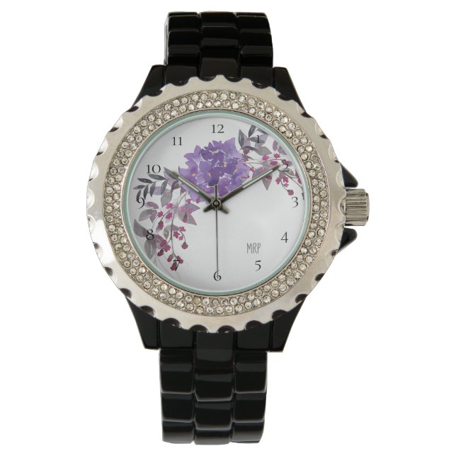 *~* Women's Purple Watercolor Hydrangea Floral Watch (Front)