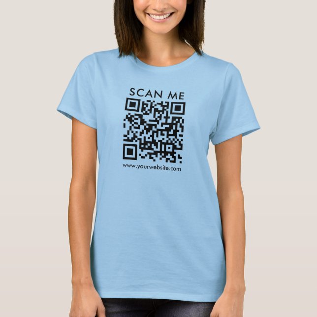Womens QR Code Scan Me Double Sided Light Blue T-Shirt (Front)