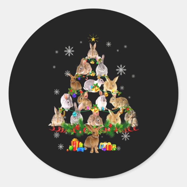 Womens Rabbit Christmas Tree Snow Funny Rabbit Xma Classic Round Sticker (Front)