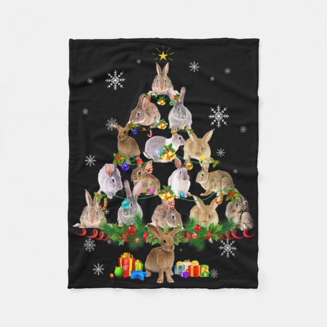 Womens Rabbit Christmas Tree Snow Funny Rabbit Xma Fleece Blanket (Front)