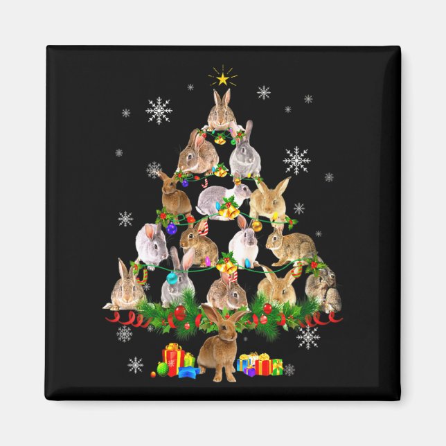 Womens Rabbit Christmas Tree Snow Funny Rabbit Xma Magnet (Front)