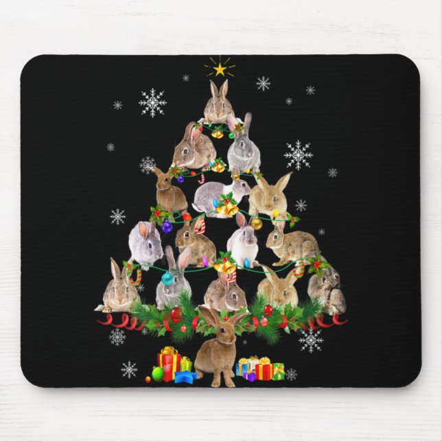Womens Rabbit Christmas Tree Snow Funny Rabbit Xma Mouse Pad (Front)