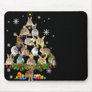 Womens Rabbit Christmas Tree Snow Funny Rabbit Xma Mouse Pad