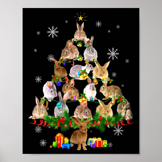 Womens Rabbit Christmas Tree Snow Funny Rabbit Xma Poster (Front)