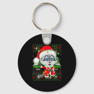 Womens Raccoon Christmas Lights Santa Costume Ugly Key Ring