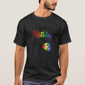 Womens Rainbow Lip Print Sagittarius Girl Birthday T-Shirt