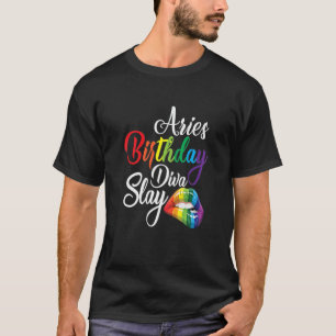 Womens Rainbow Lips Aries Queen March April Girl B T-Shirt
