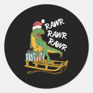 Womens Rawr Rawr Rawr Funny Christmas Dino Sleigh  Classic Round Sticker