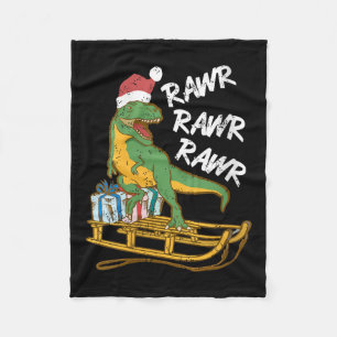 Womens Rawr Rawr Rawr Funny Christmas Dino Sleigh Fleece Blanket