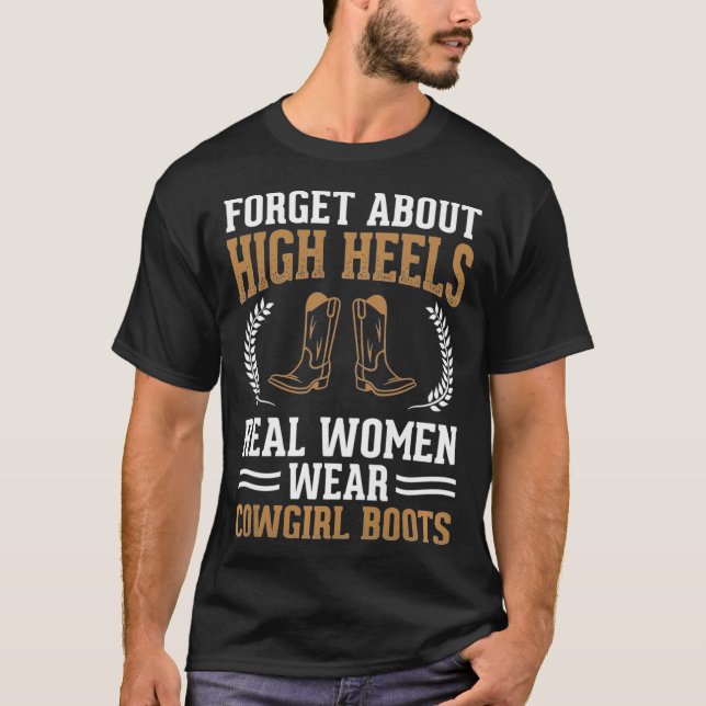 Womens Real Women Wear Cowgirl Boots Line Dance T-Shirt (Front)