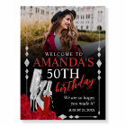Womens Red and Silver Birthday Welcome Sign