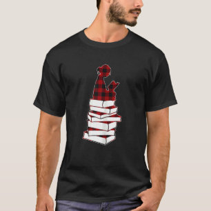 Womens Red Black Plaid Girl Reading Book T-Shirt