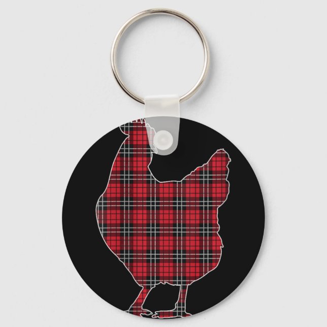 Womens Red Buffalo Plaid Chicken Matching Family C Key Ring (Front)