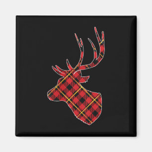 Womens Red Buffalo Plaid Deer Reindeer Head Christ Magnet