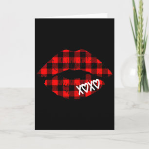Womens Red Buffalo Plaid Lips T Shirt Valentine Da Card