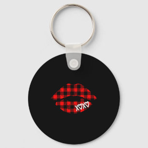 Womens Red Buffalo Plaid Lips T Shirt Valentine Da Key Ring