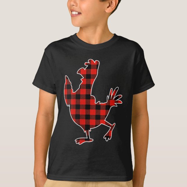 Womens Red Buffalo Plaid Pajama Chicken Merry Chri T-Shirt (Front)