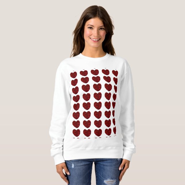 Women's Red Hearts White Sweatshirt (Front Full)