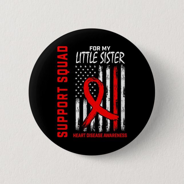 Womens Red Little Sister Heart Disease Awareness F 6 Cm Round Badge (Front)