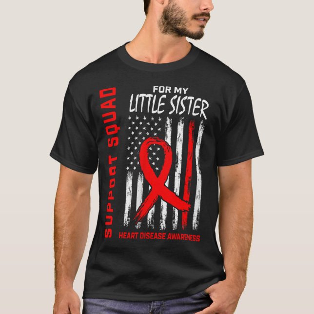 Womens Red Little Sister Heart Disease Awareness F T-Shirt (Front)