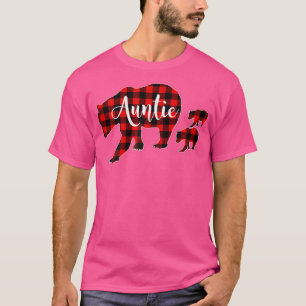 Womens Red Plaid Auntie Bear Two Cubs Matching Fam T-Shirt