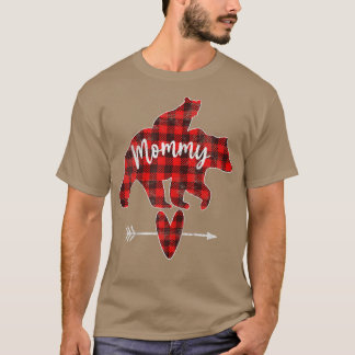 Womens Red Plaid Mummy Bear, Red Buffalo Plaid Mum T-Shirt