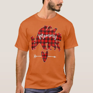 Womens Red Plaid Mummy Bear With 5 Cubs Mummy Bear T-Shirt
