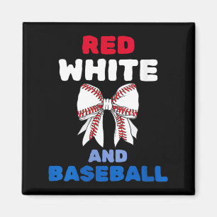 Women's red white and baseball coquette bow magnet