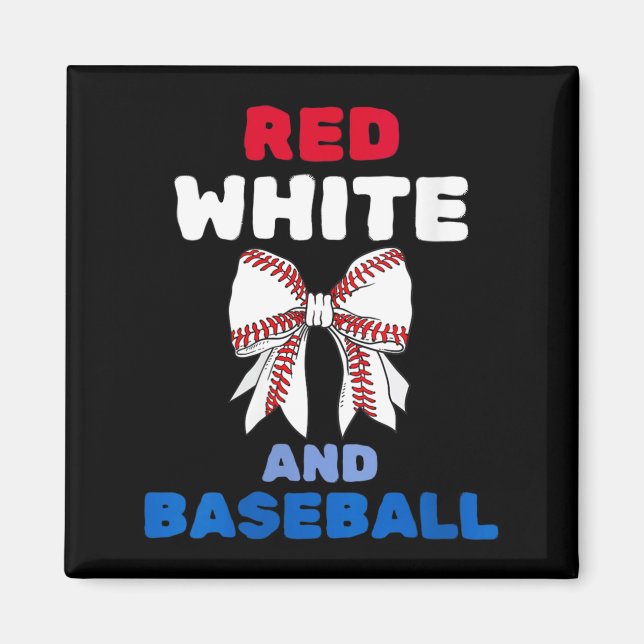 Women's red white and baseball coquette bow magnet (Front)