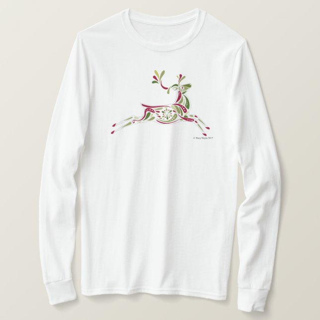 Women's Reindeer holiday long sleeve tee shirt (Design Front)