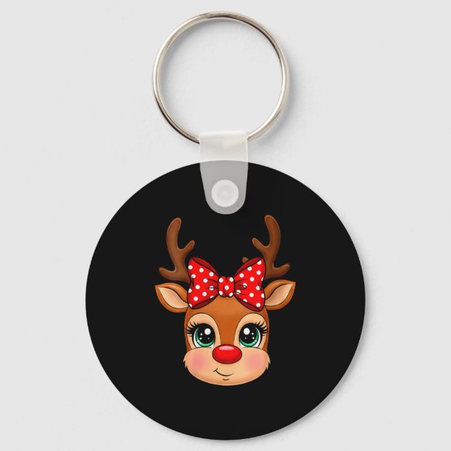 Womens Reindeer Merry Christmas Girl Boy Kids V-ne Key Ring (Front)