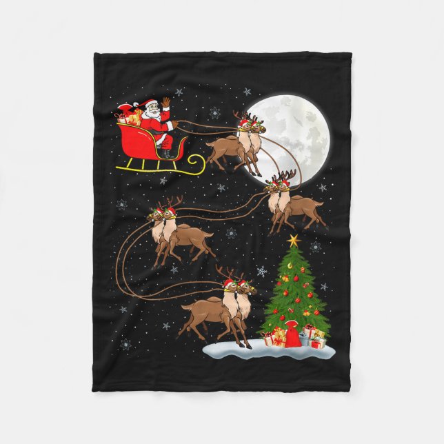 Womens Reindeer Santa Sleigh Flying Funny Magical  Fleece Blanket (Front)