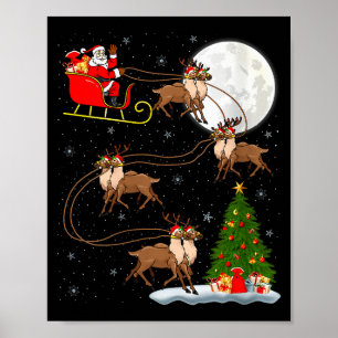 Womens Reindeer Santa Sleigh Flying Funny Magical Poster