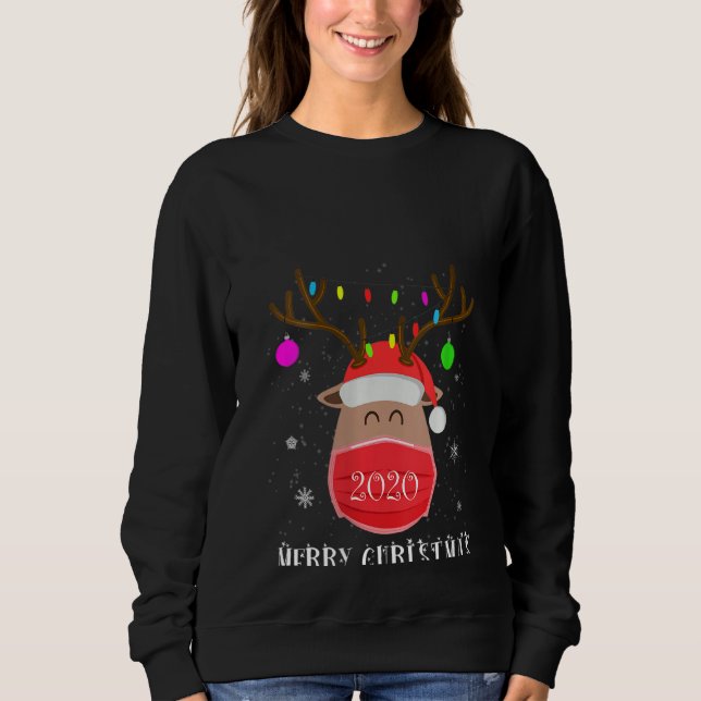 Womens Reindeer Wearing Mask Christmas 2020 Family Sweatshirt (Front)