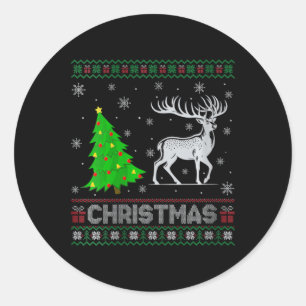 Womens Reindeer Xmas Tree Lighting Ugly Christmas  Classic Round Sticker