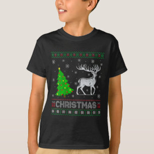 Womens Reindeer Xmas Tree Lighting Ugly Christmas T-Shirt