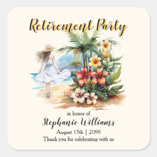 Women's Retirement Beach Aloha Flowers Party Square Sticker