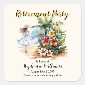 Women's Retirement Beach Aloha Flowers Party Square Sticker
