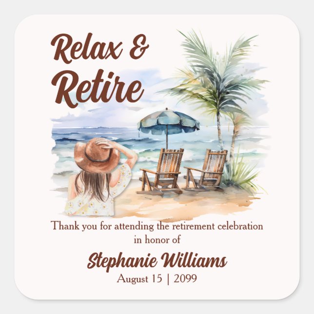 Women's Retirement Beach Chair Themed Party Square Sticker (Front)
