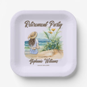 Women's Retirement Beach Theme Elegant Woman Paper Plate