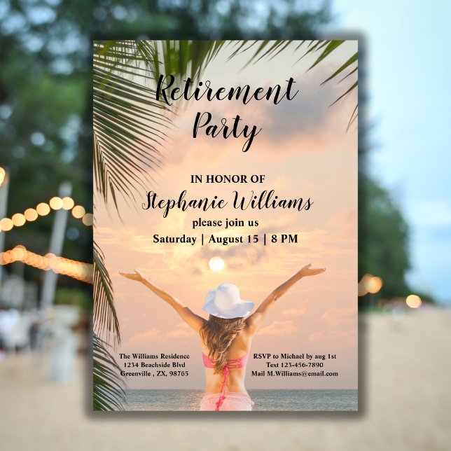 Women's Retirement Beach Themed Sunset Palm Tree   Invitation (Creator Uploaded)