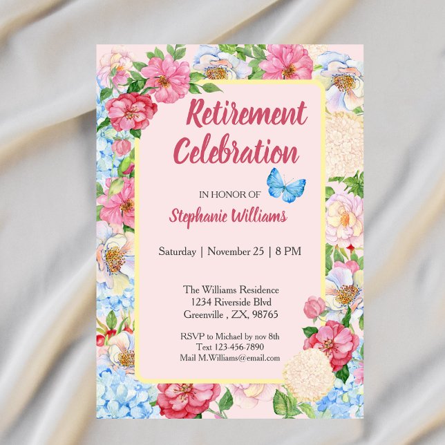 women's retirement floral colourful border invitation (Creator Uploaded)