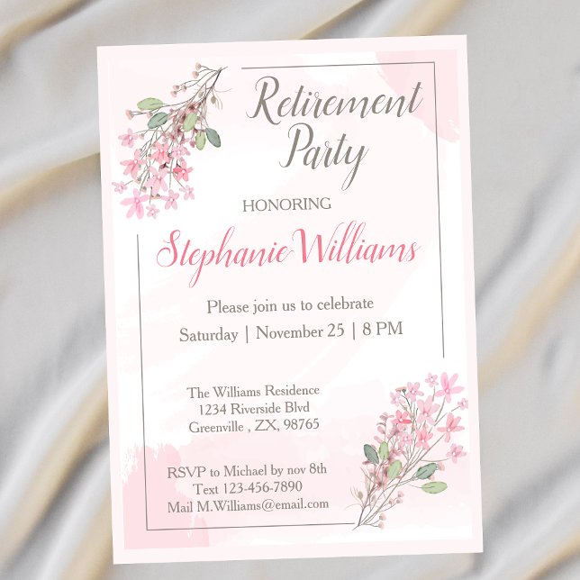 Women's Retirement Floral Minimalist Party Invitation (Creator Uploaded)