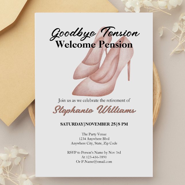 Women's Retirement Goodbye Tension Office Heels Invitation (Creator Uploaded)