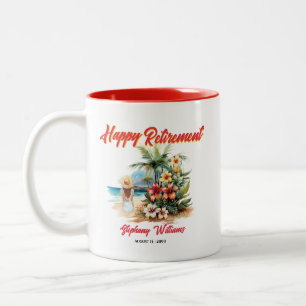 Women's Retirement Party Beach Aloha Woman Two-Tone Coffee Mug