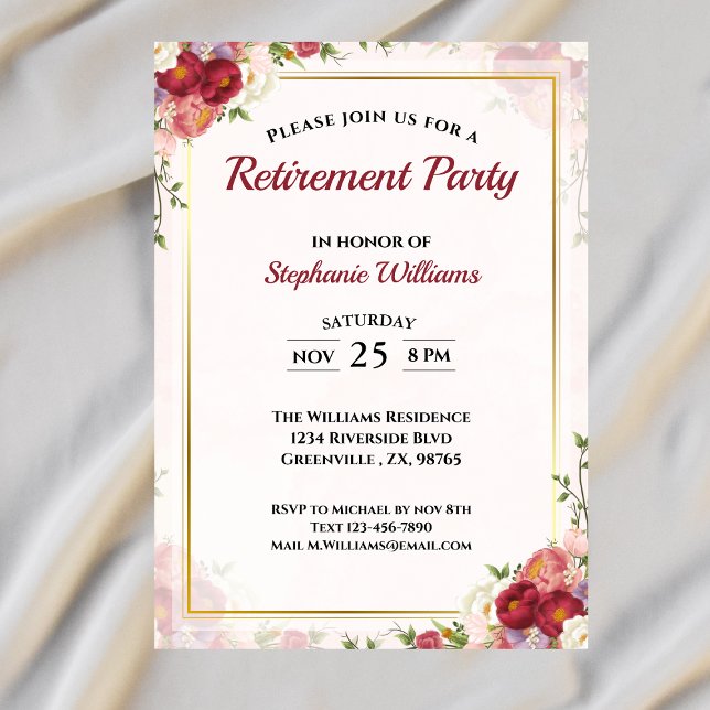 Women's Retirement Party Elegant Floral Bouquet  Invitation (Creator Uploaded)