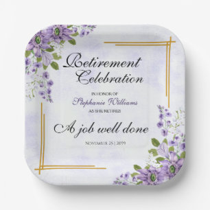 Womens Retirement Party Floral Classic Elegant Paper Plate