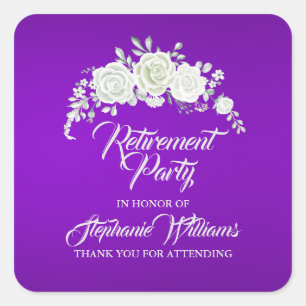 Women's Retirement Party Vintage White Rose  Square Sticker