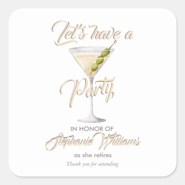 Women's Retirement Summer Cocktail Party Square Sticker (Front)